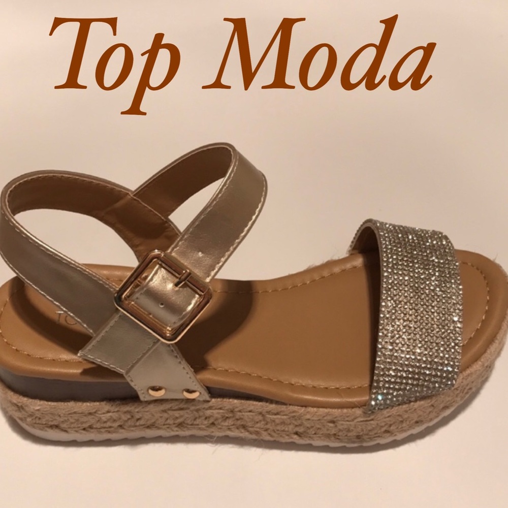 NWT TOP MODA CANDIDE GOLD SANDAL ESPADRILLE 6 VAMP